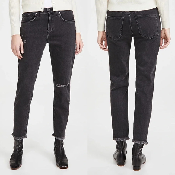 Veronica Beard Benzi Ankle Jean Destroyed w/Fray Hem Salt Pepper Denim Women 25 - Picture 1 of 13